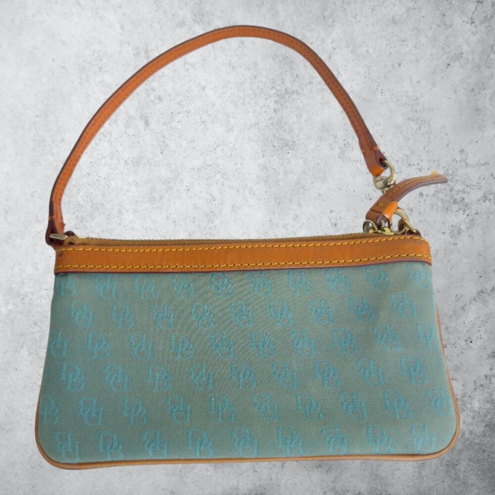 Dooney & Bourke VTG Y2K Signature Wristlet Monogram Blue Teal Clutch